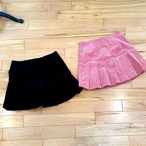 Forever 21 Set of 2 Pink and black Corduroy tiered side zip skort